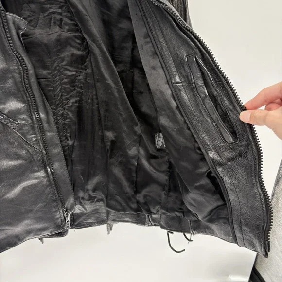 Vintage Western Genuine Leather Jacket Harley Davidson Patch Fringe Lace Women M - Picture 9 of 15